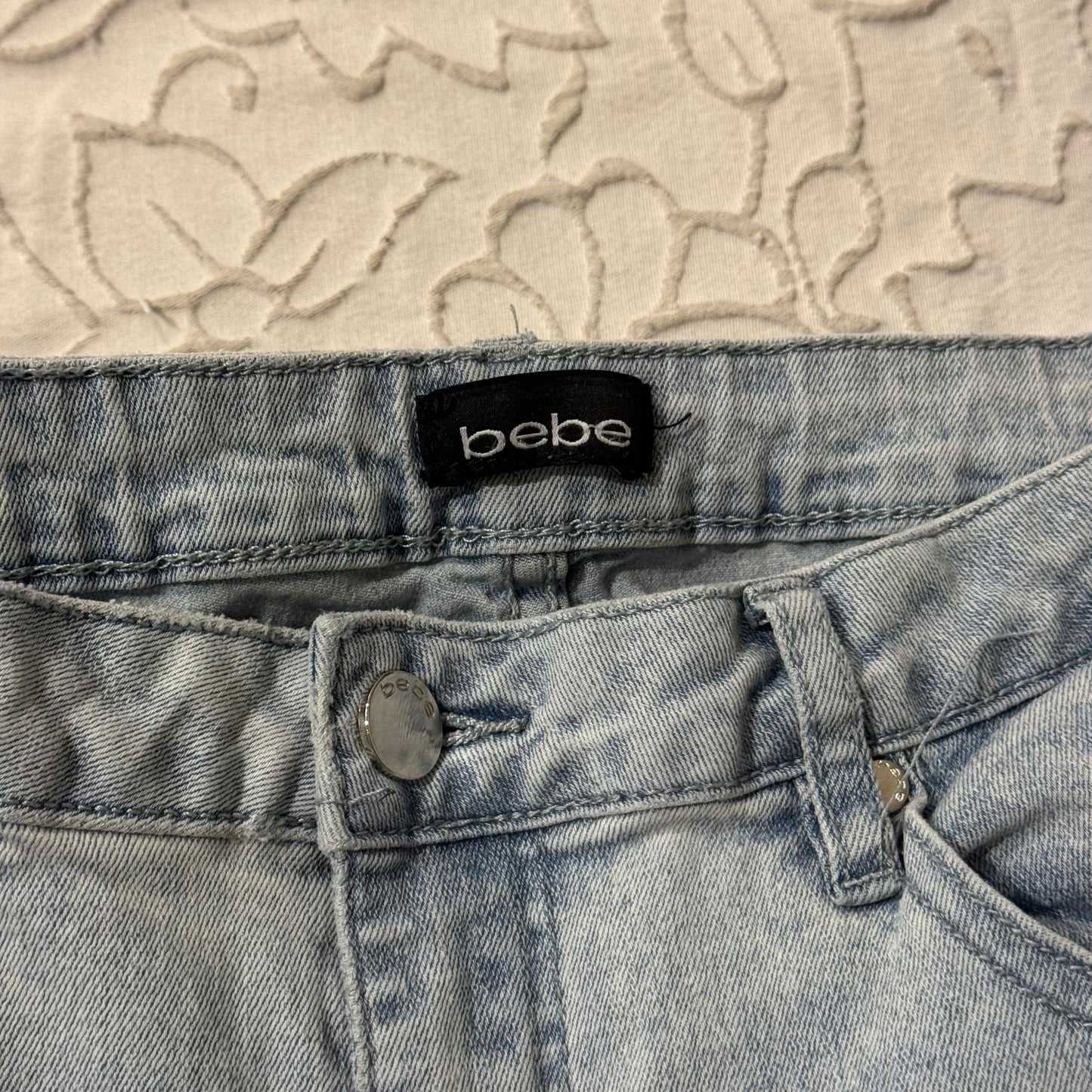 Light Washed ‘Bebe’ Rhinestone High Waisted Skinny Jeans