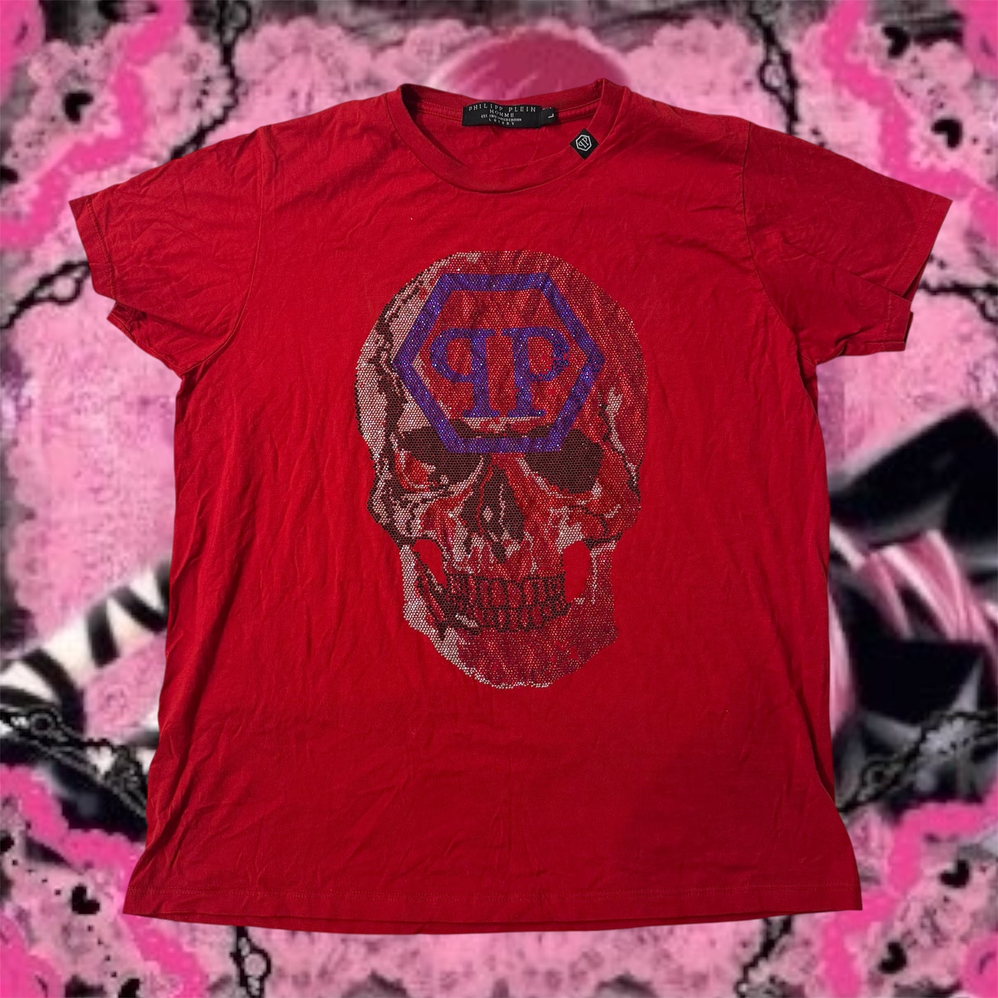 Red ‘Philipp Plein’ Rhinestone Men’s Shirt