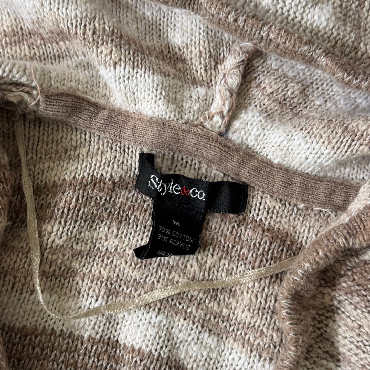 white and light brown striped boho sweater hoodie