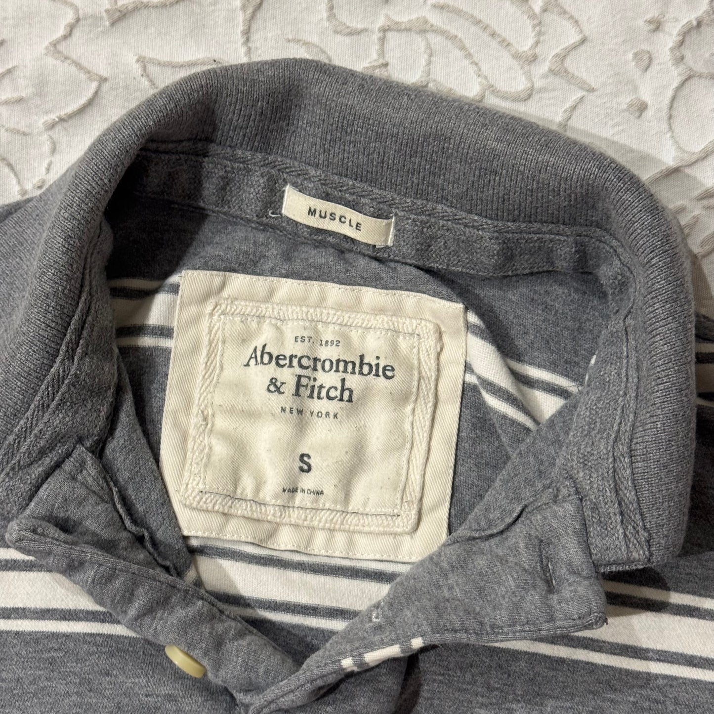 Grey & White ‘Abercrombie & Fitch’ Stripped Polo Shirt