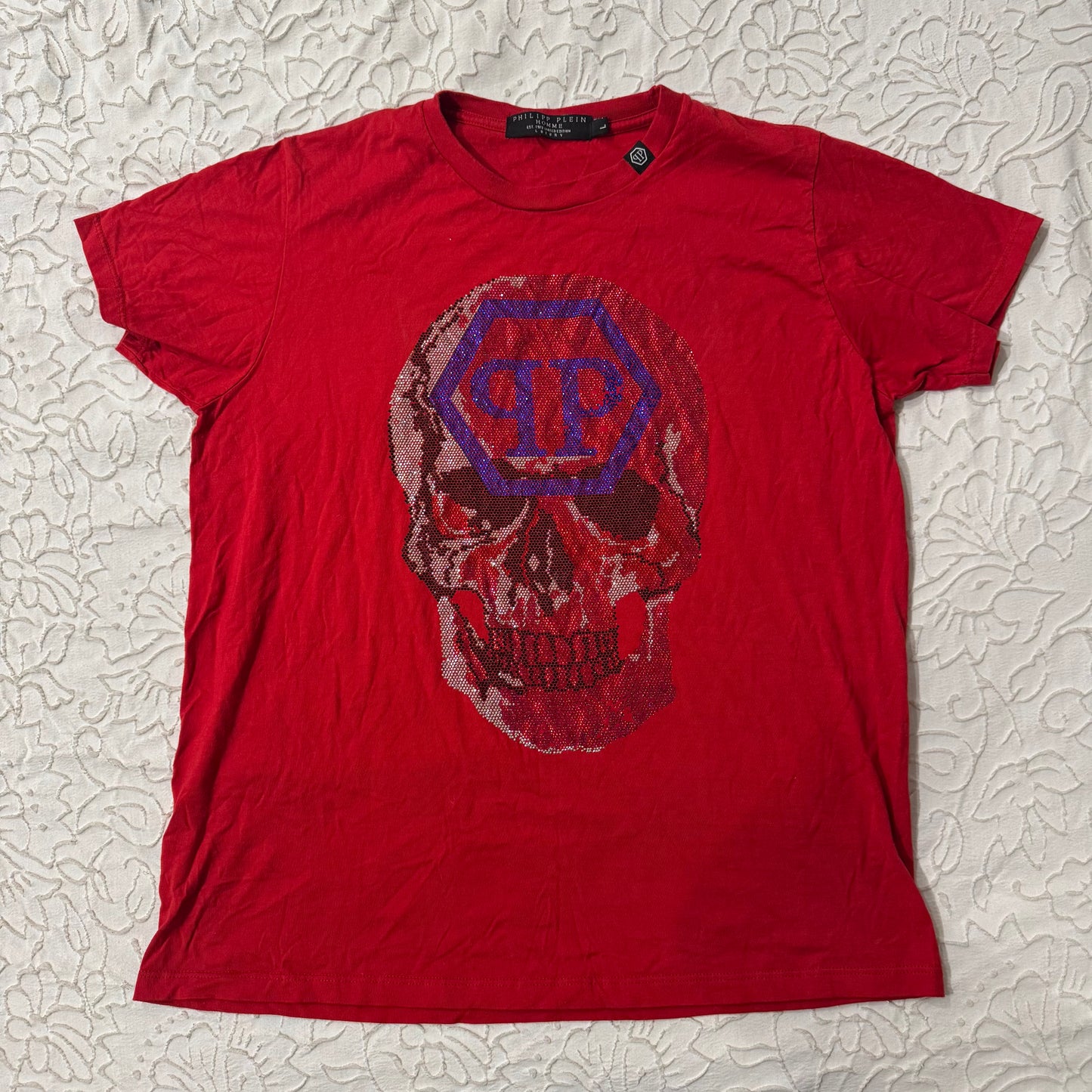 Red ‘Philipp Plein’ Rhinestone Men’s Shirt