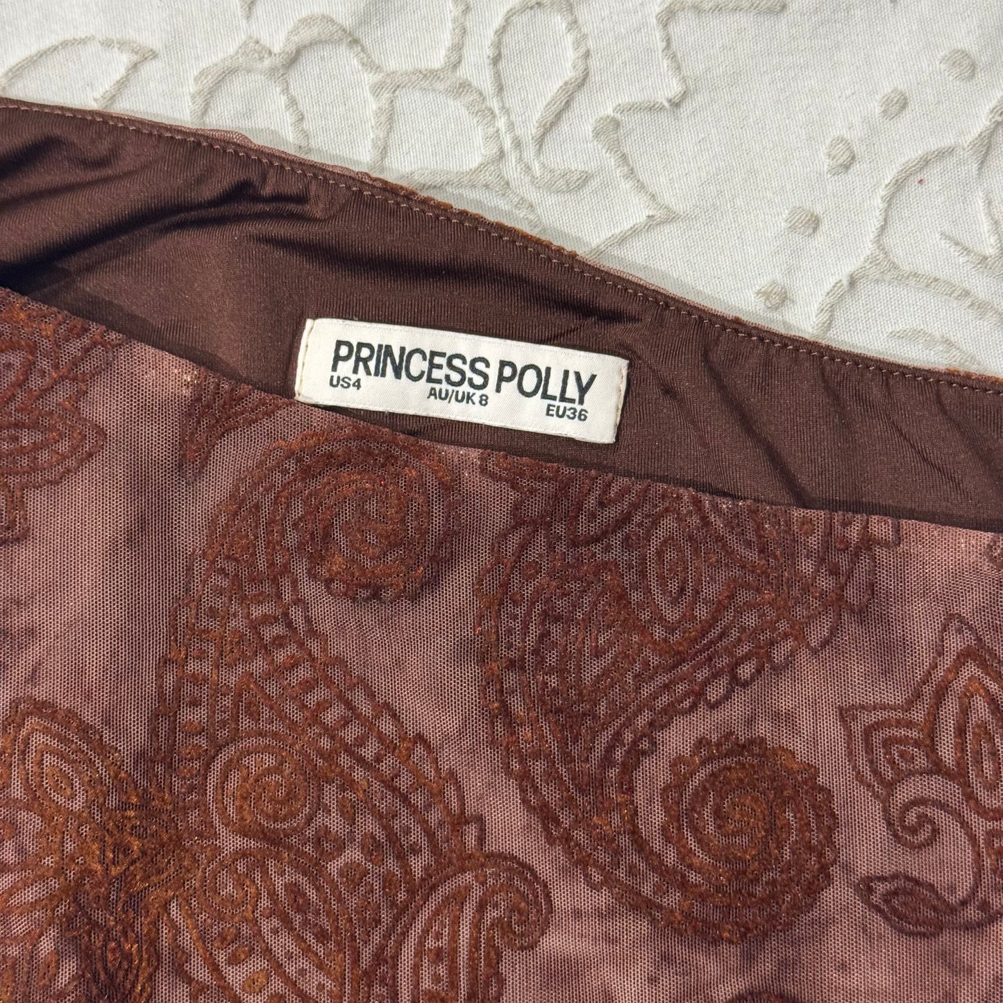 Brown ‘Princess Poly’ Asymmetrical Off the Shoulder Mesh Top