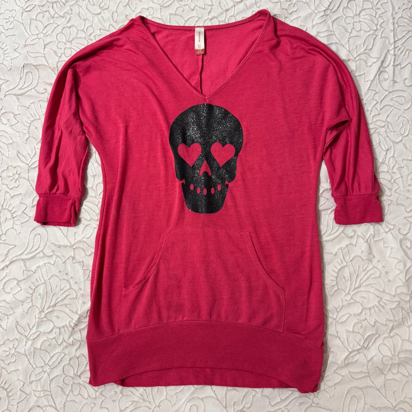Hot Pink ‘No Boundaries’ Skull V Neck Half Sleeves Top