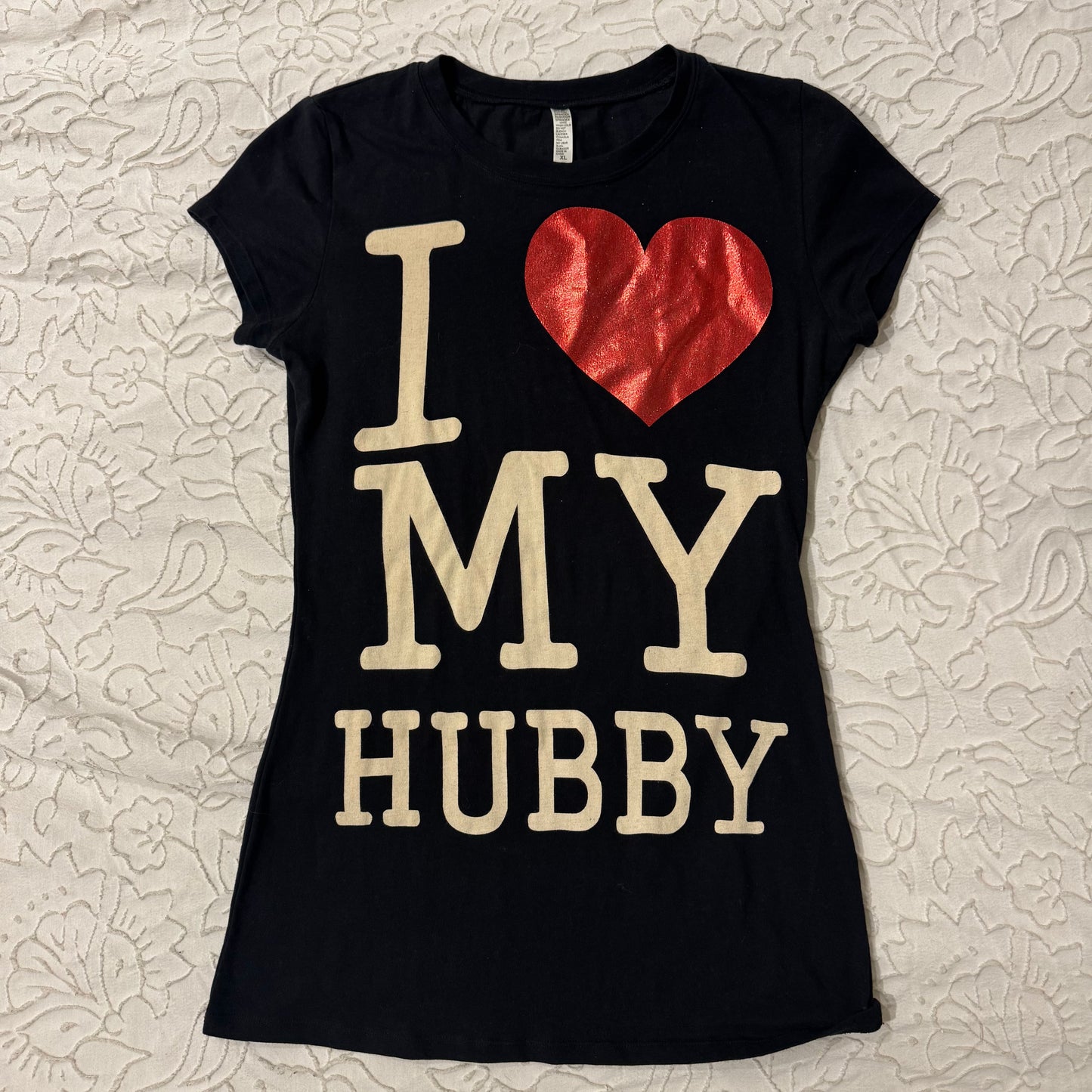 Black ‘I Heart My Hubby’ Slogan Graphic Shirt