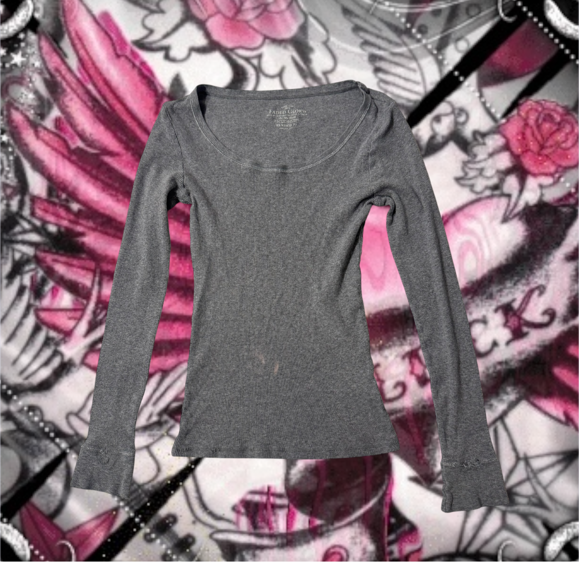 Grey ‘Faded Glory’ Stretchy Long Sleeve Shirt