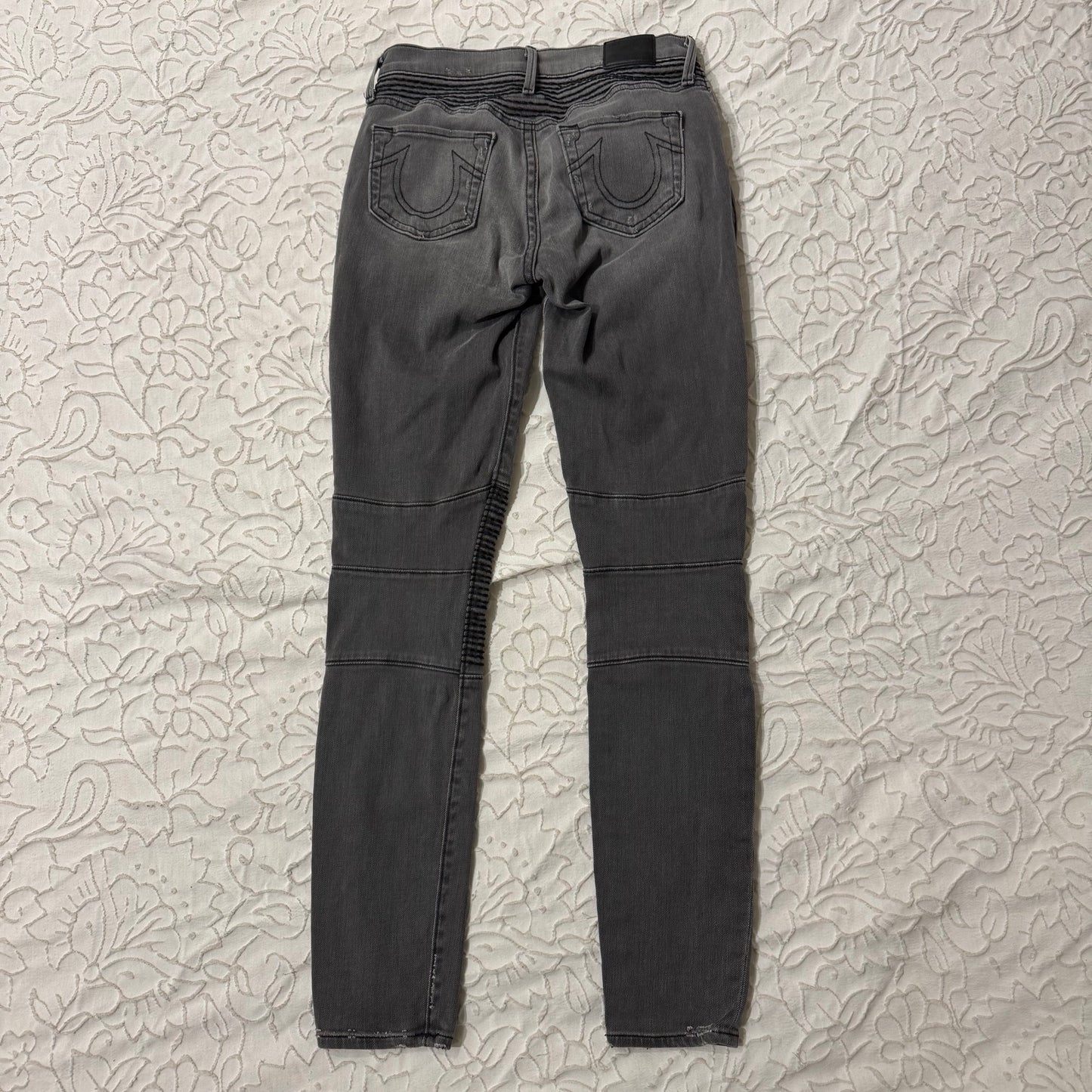 Black Light Washed ‘True Religion’ Biker Midrise Skinny Jeans