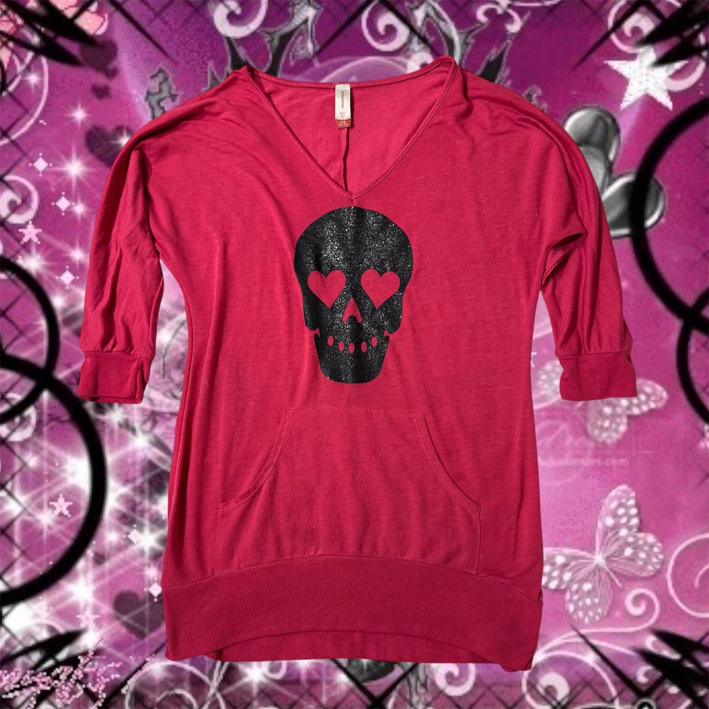 Hot Pink ‘No Boundaries’ Skull V Neck Half Sleeves Top