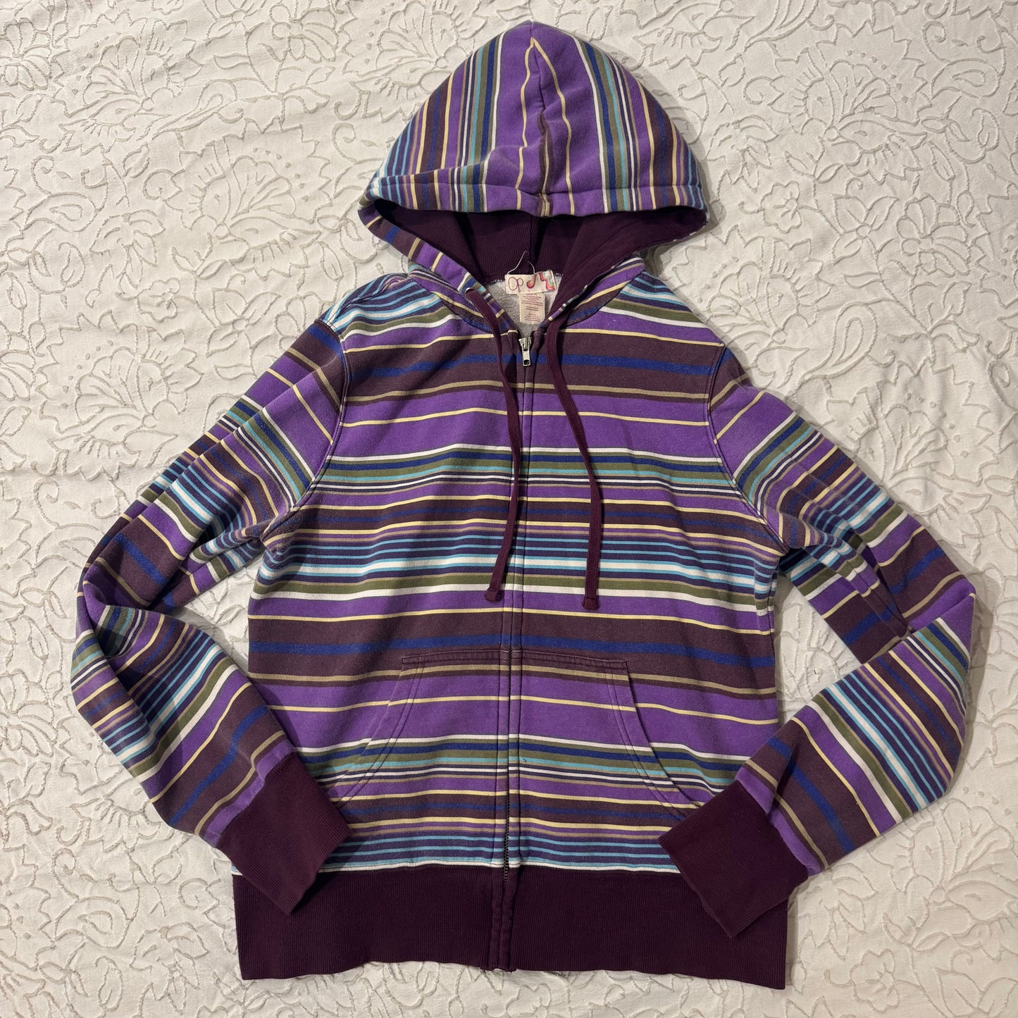 Purple Multicolored ‘OP’ Y2K Zip Up Hoodie Jacket