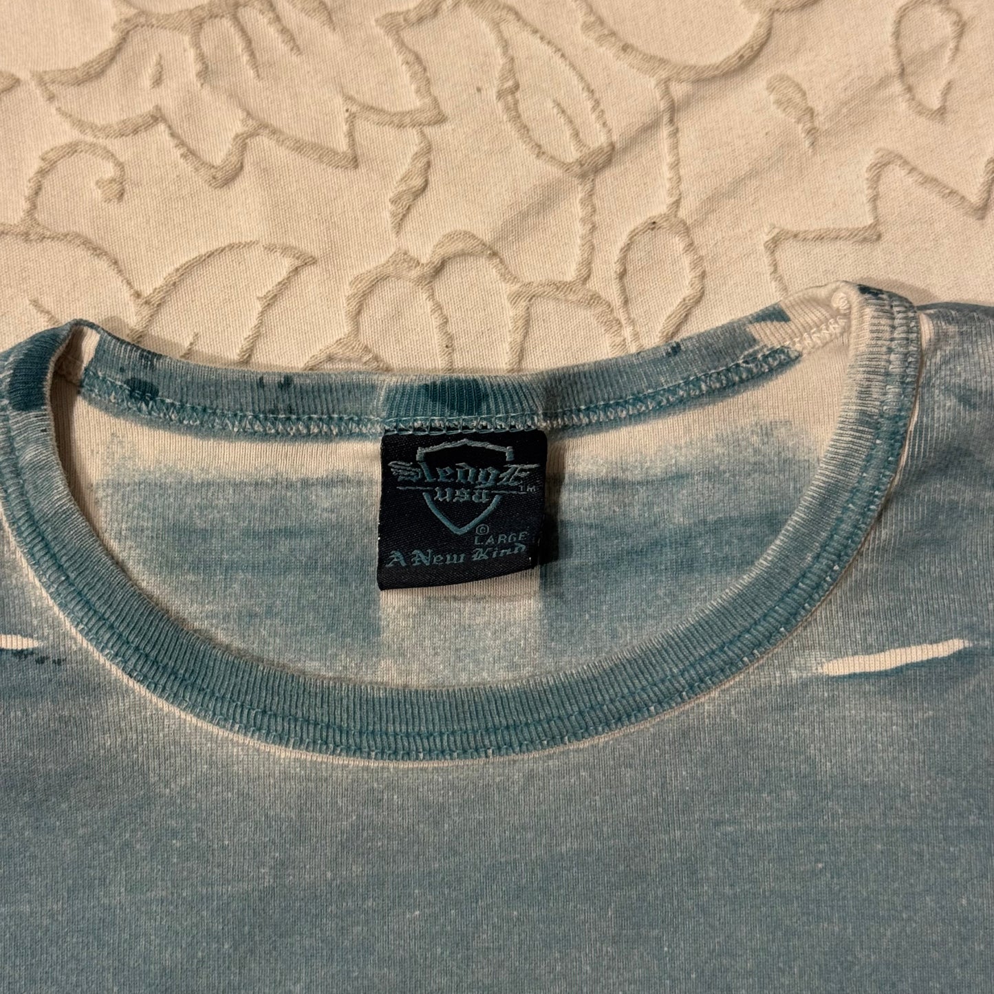 Aqua Blue ‘Sledge’ Y2K Rhinestone Peace Sign Half Sleeves Shirt