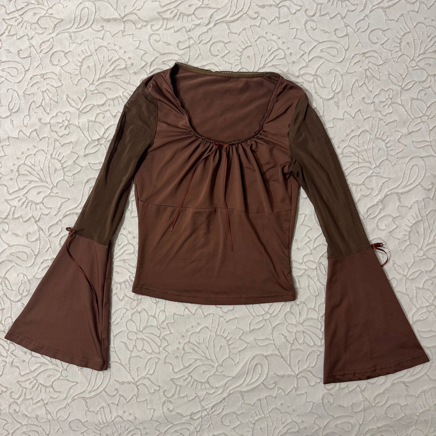 Brown Bell Sleeve Fairy Crop Top