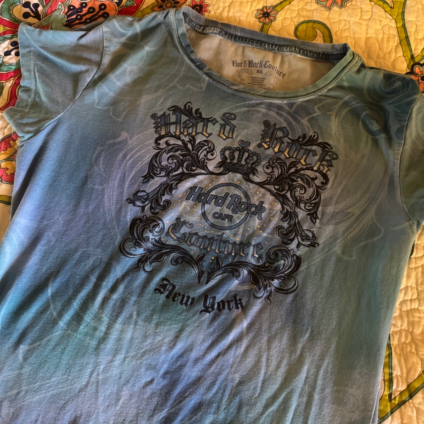 blue hard rock new york graphic short sleeve shirt (XL)