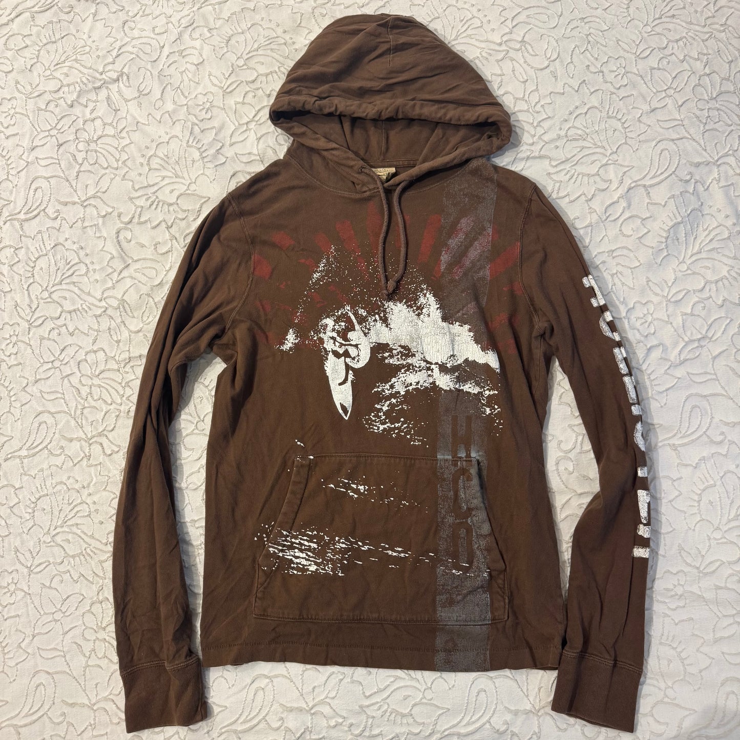 Brown ‘Hollister’ Y2K Men’s Surfing Graphic Hoodie Shirt
