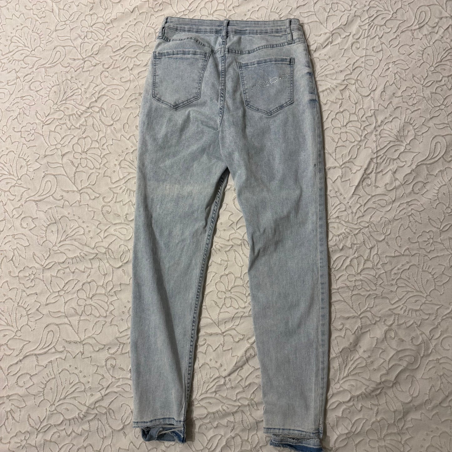 Light Washed ‘Bebe’ Rhinestone High Waisted Skinny Jeans