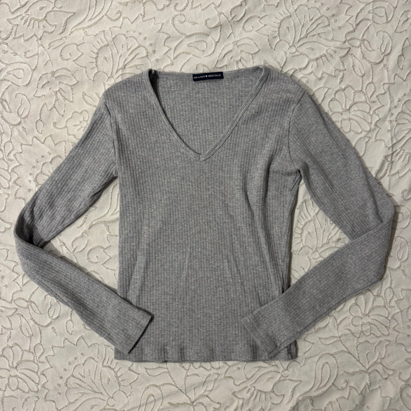 Grey ‘Brandy Melville’ Ribbed Long Sleeve Top