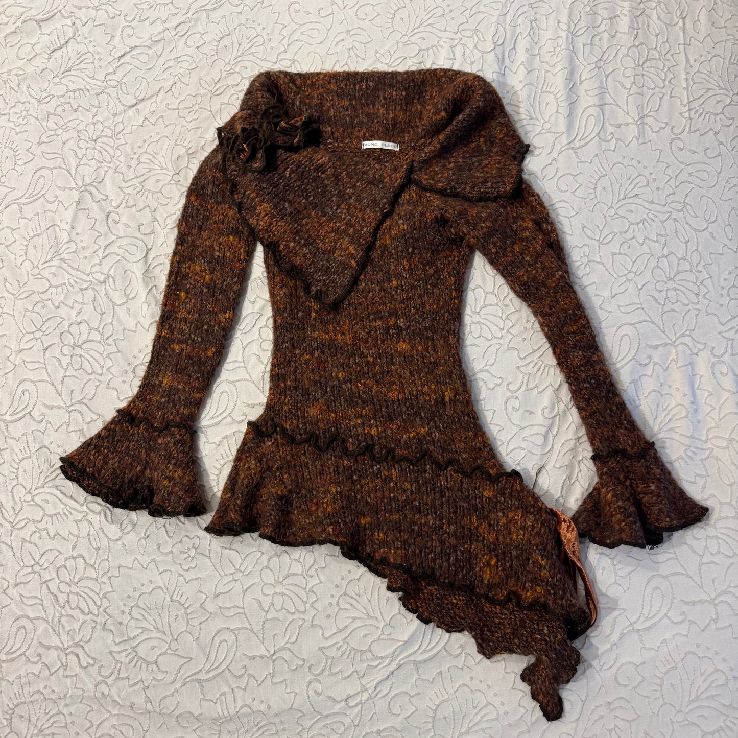 Rare Brown ‘Zone Bleue’ Whimsical Fairy Asymmetrical Sweater