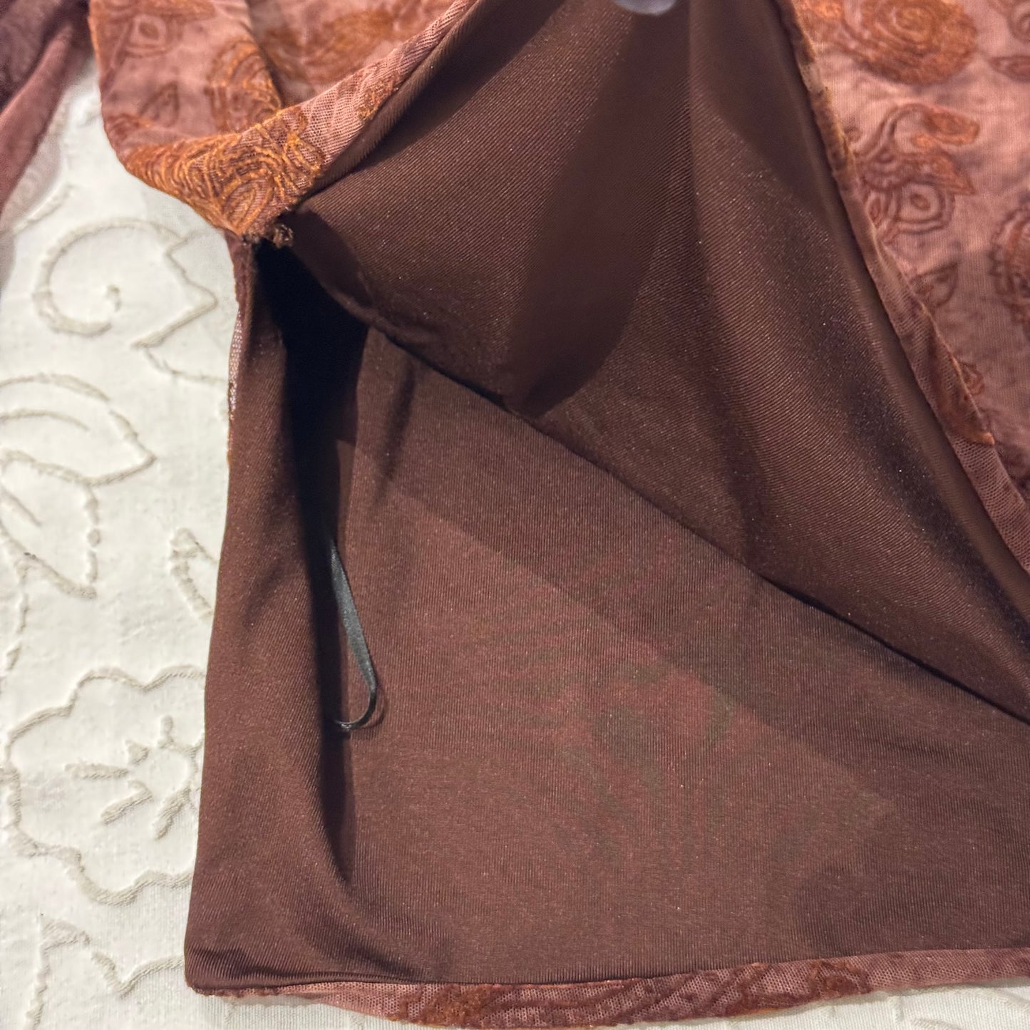 Brown ‘Princess Poly’ Asymmetrical Off the Shoulder Mesh Top
