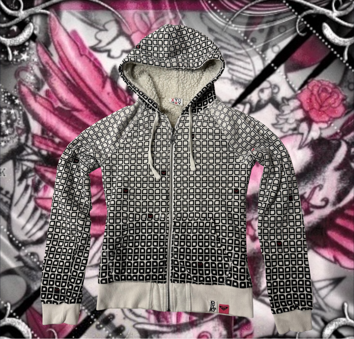 White ‘Roxy’ Fur Y2K Zip Up Hoodie