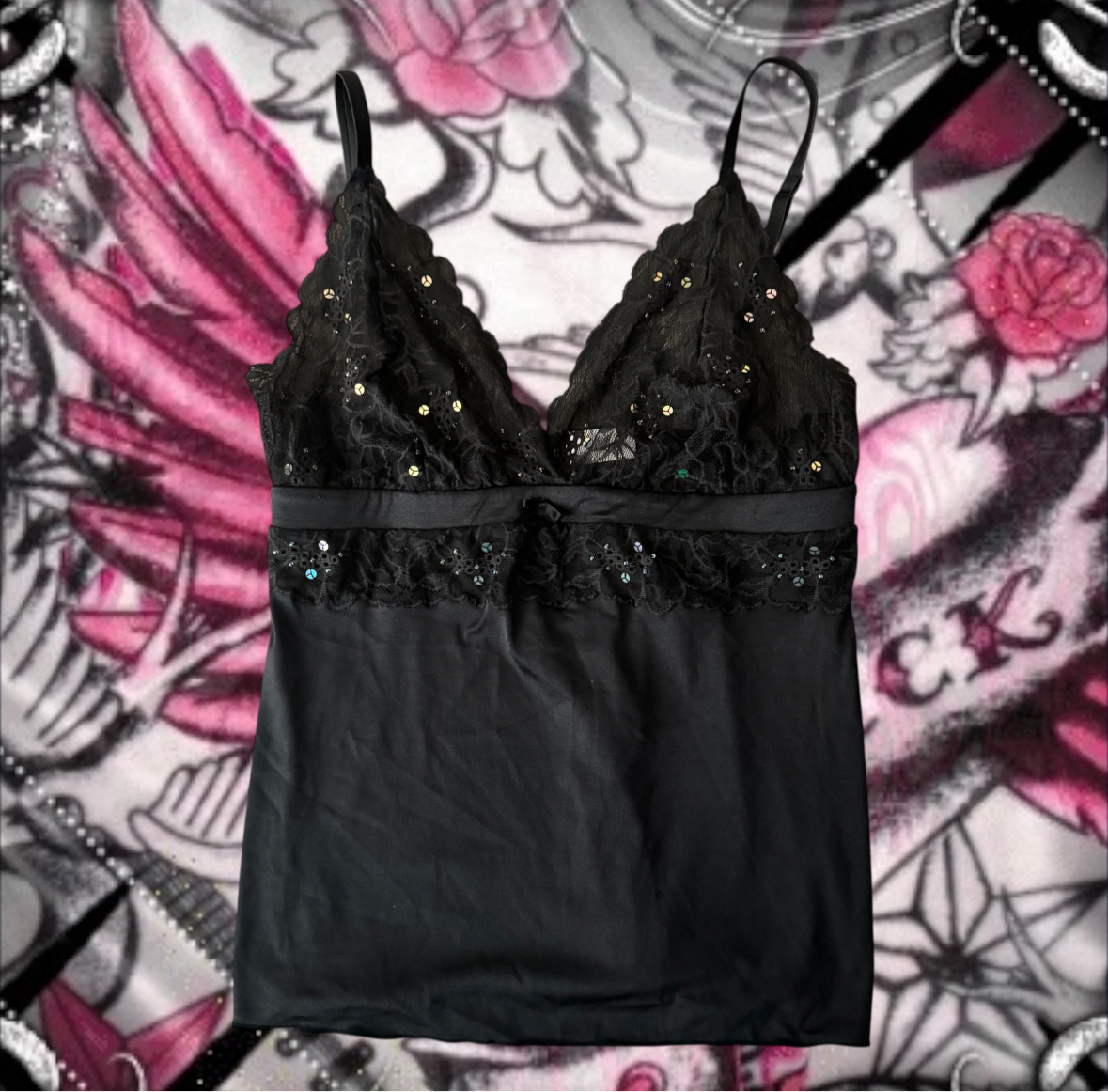 Black ‘Victoria’s Secret Angel’ Sequin Bow Babydoll Lingerie Tank Top