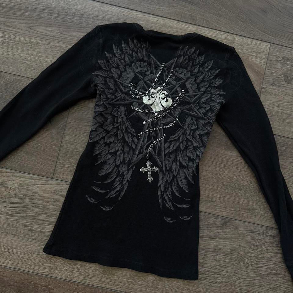 black & grey affliction cybery2k long sleeve shirt