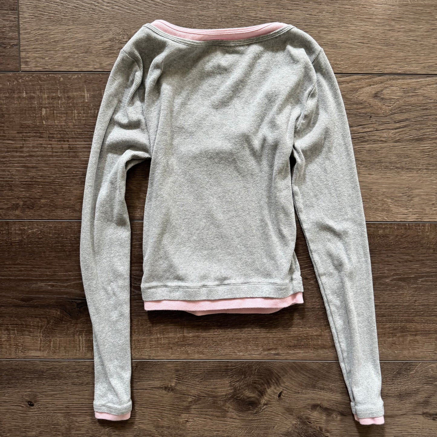cute pink & grey double layered long sleeve shirt