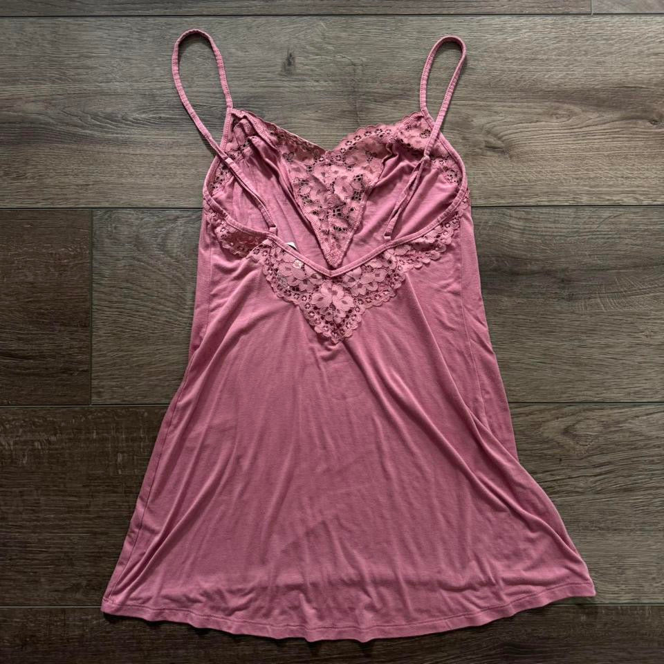 Pink ‘Victoria’s Secret’ Cami Lace Trim Short Slip Dress