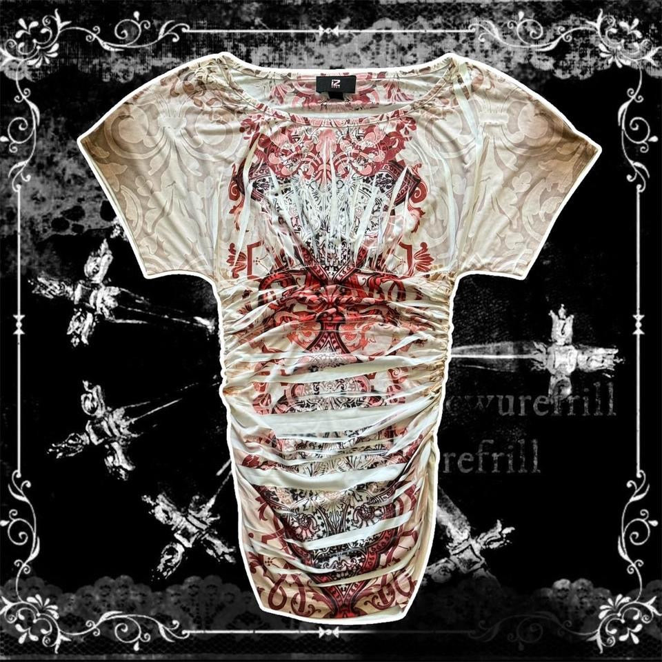 Multicolored ‘Iz Byer’ Fishtail Ruched Y2K Blouse