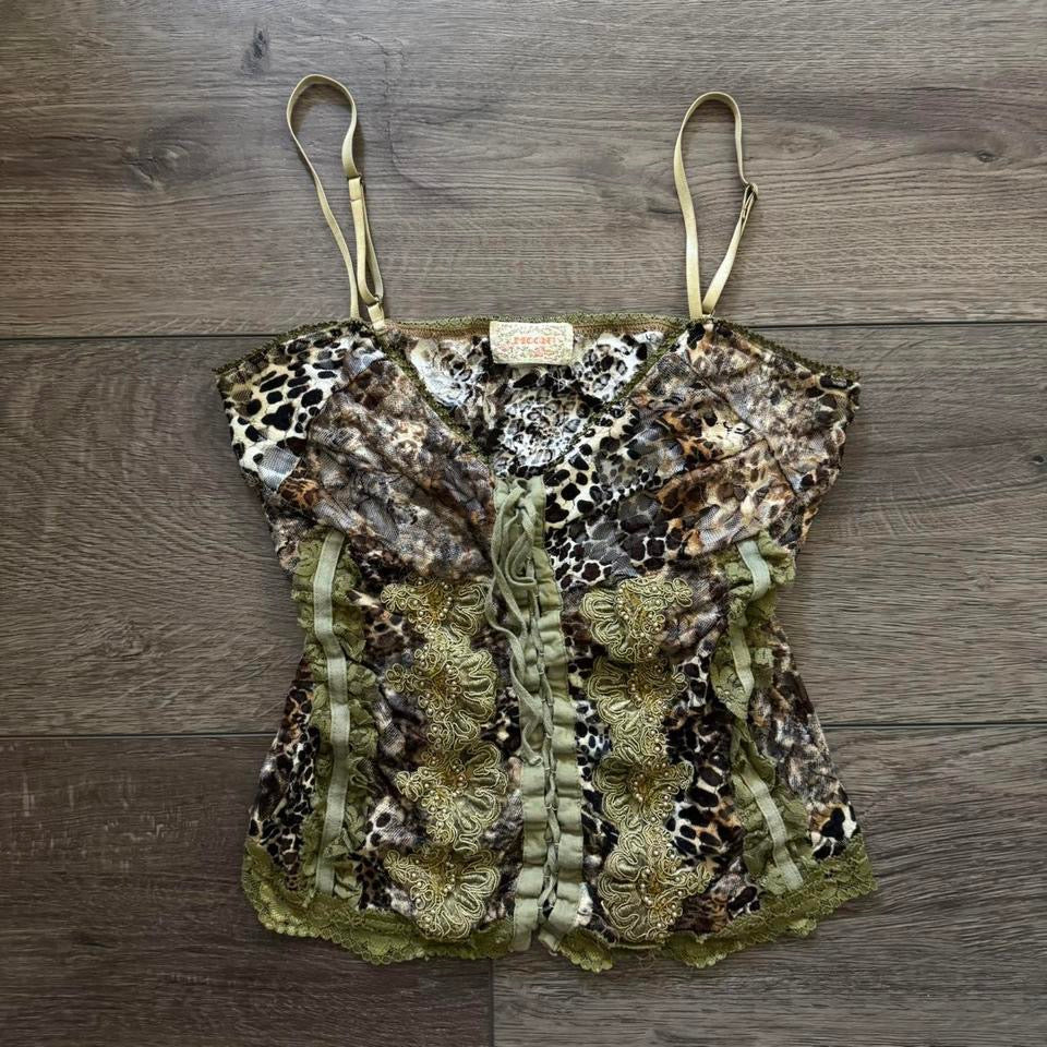 Multicolored ‘Moon’ Y2K Tie Up Beaded Lacey Corset Top
