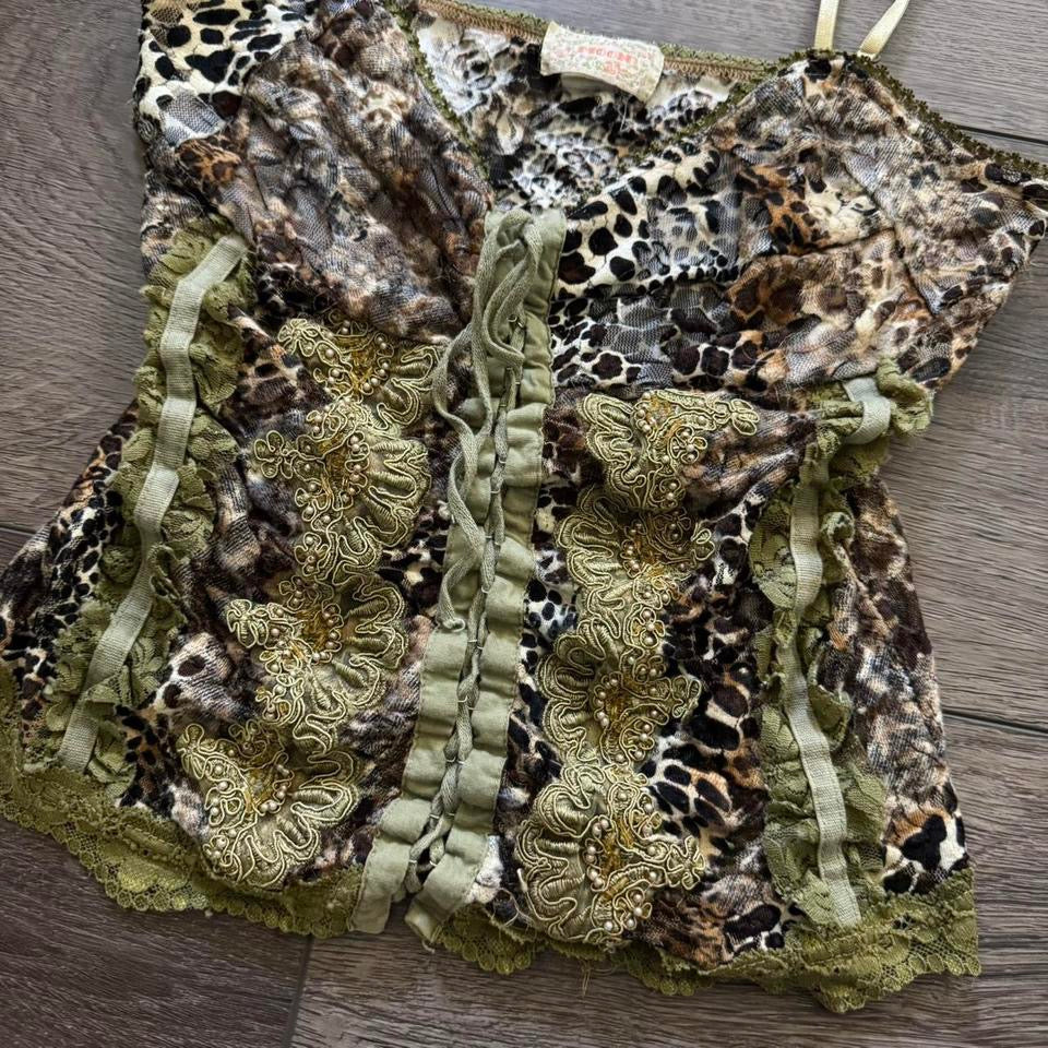 Multicolored ‘Moon’ Y2K Tie Up Beaded Lacey Corset Top