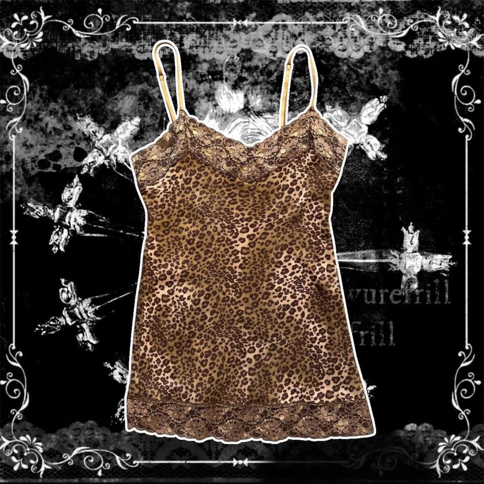 Cheetah Print ‘Banana Olive’ Y2K Lace Trim Tank Top