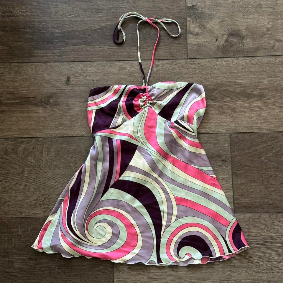 Multicolored Pucci Inspired Swirly Tie Back Halter Top