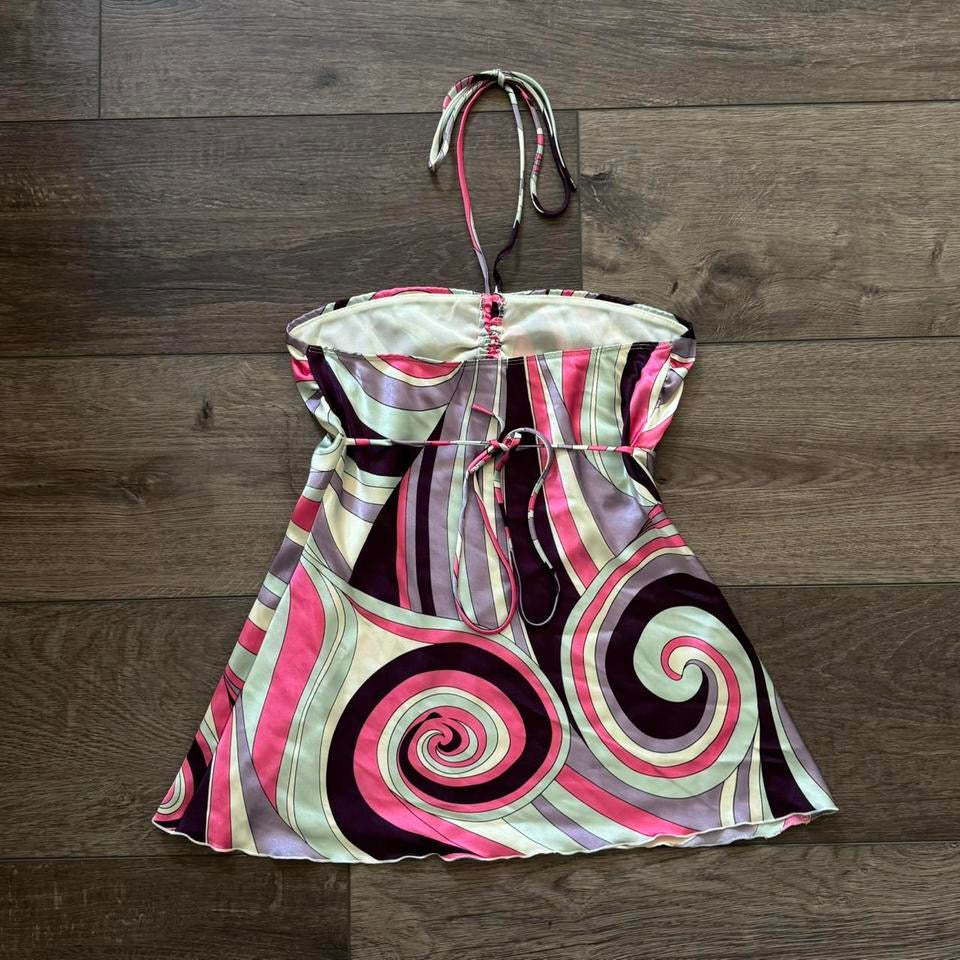Multicolored Pucci Inspired Swirly Tie Back Halter Top