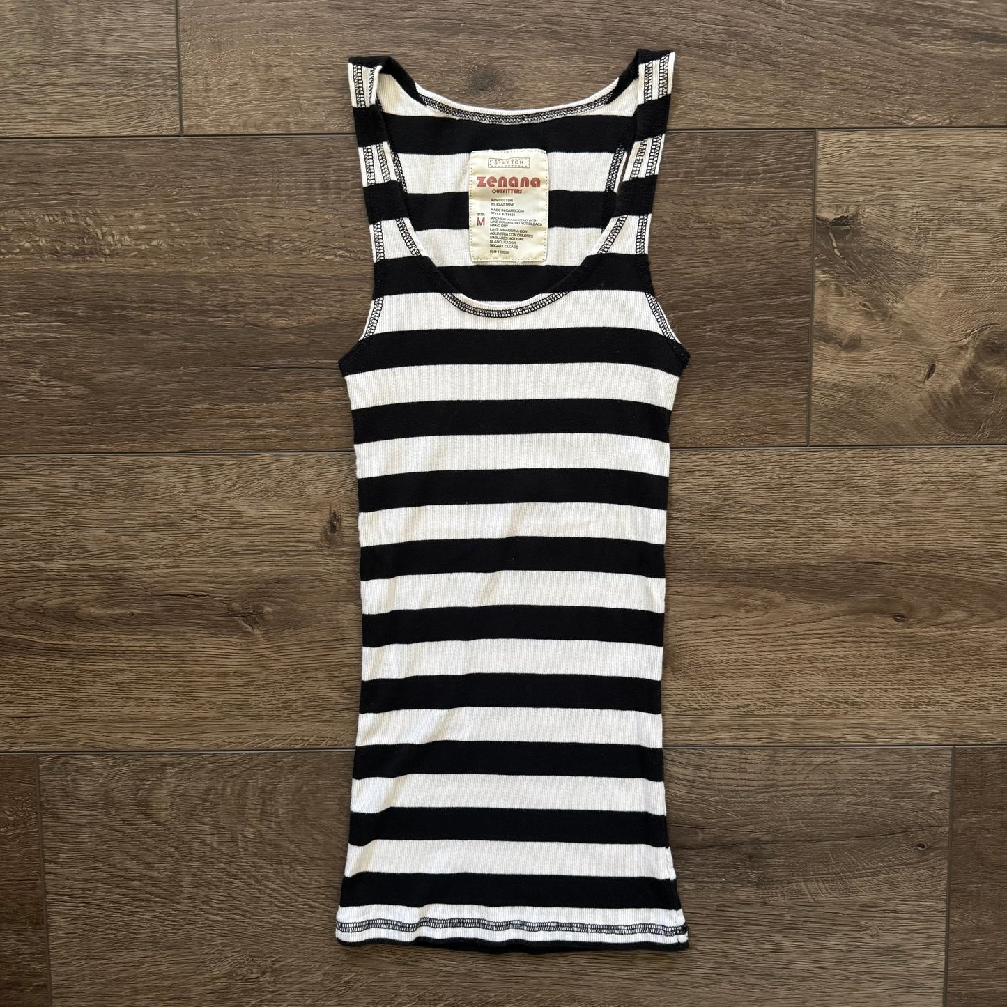 black & white stripped grungy ribbed fitted tank top