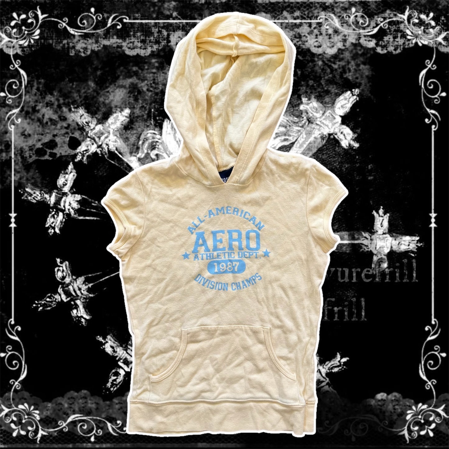 yellow y2k aeropostale athletic department hoodie short sleeve top