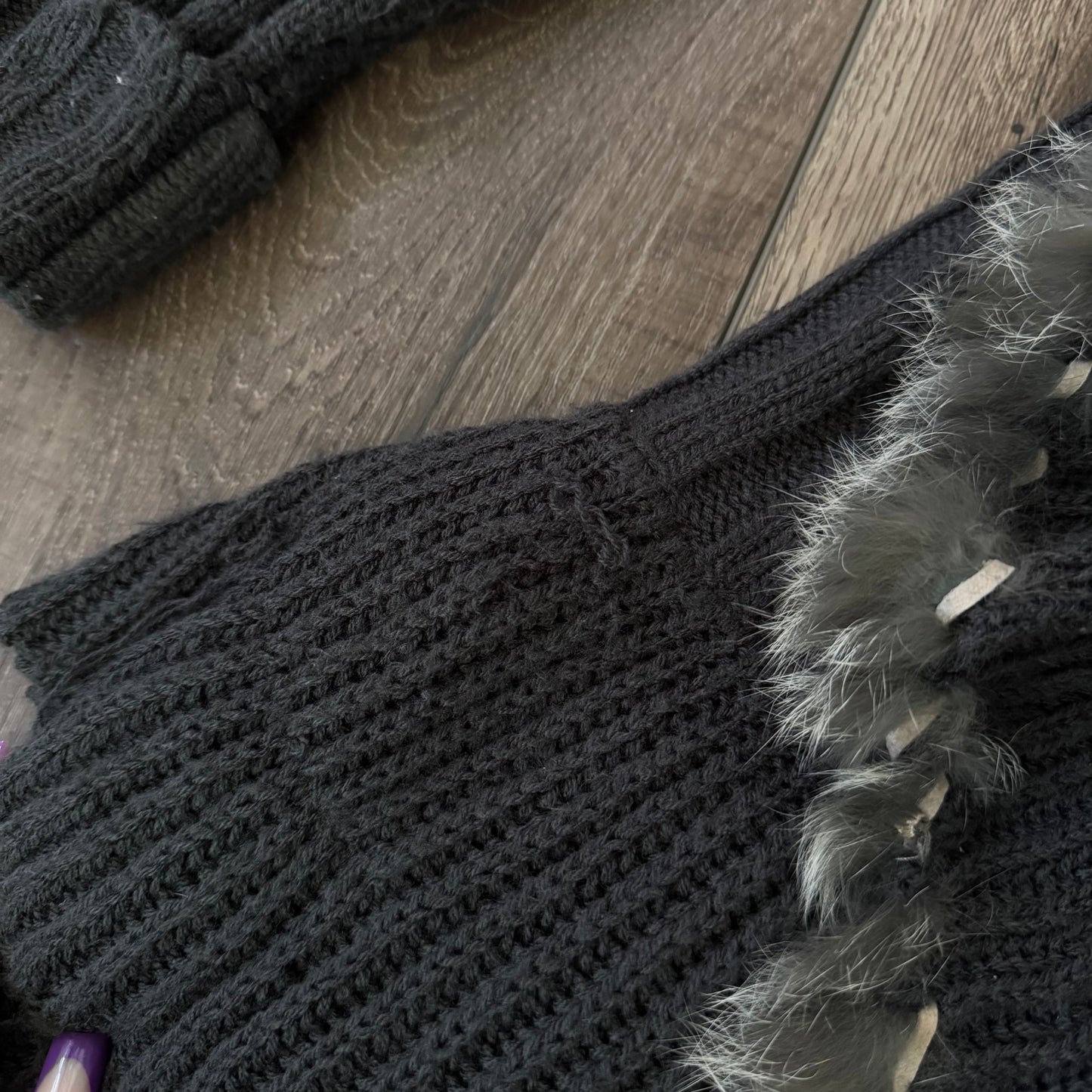grey pennylane fur trim gothic knitted cardigan sweater