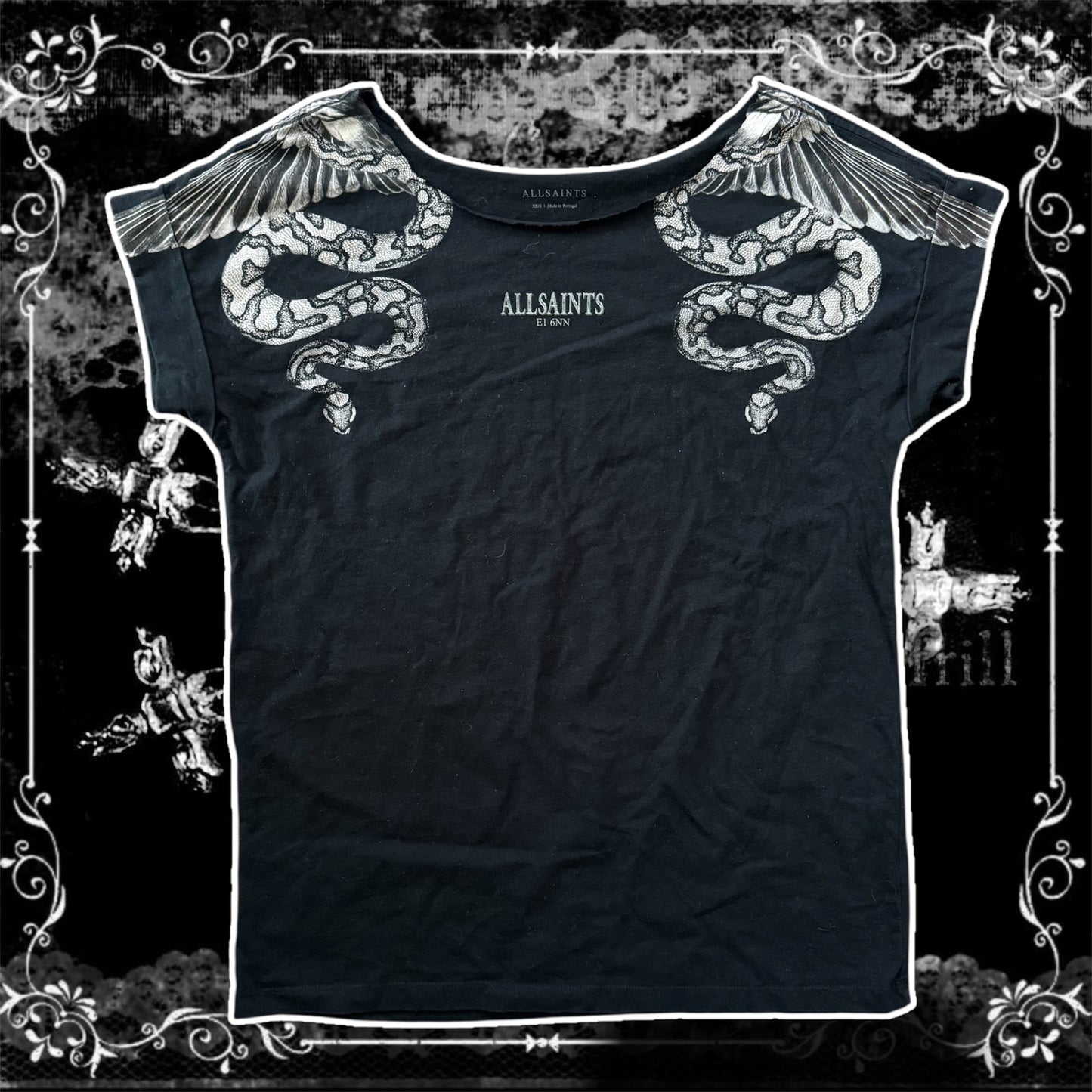 black allsaints snake eagle winged grungy graphic shirt