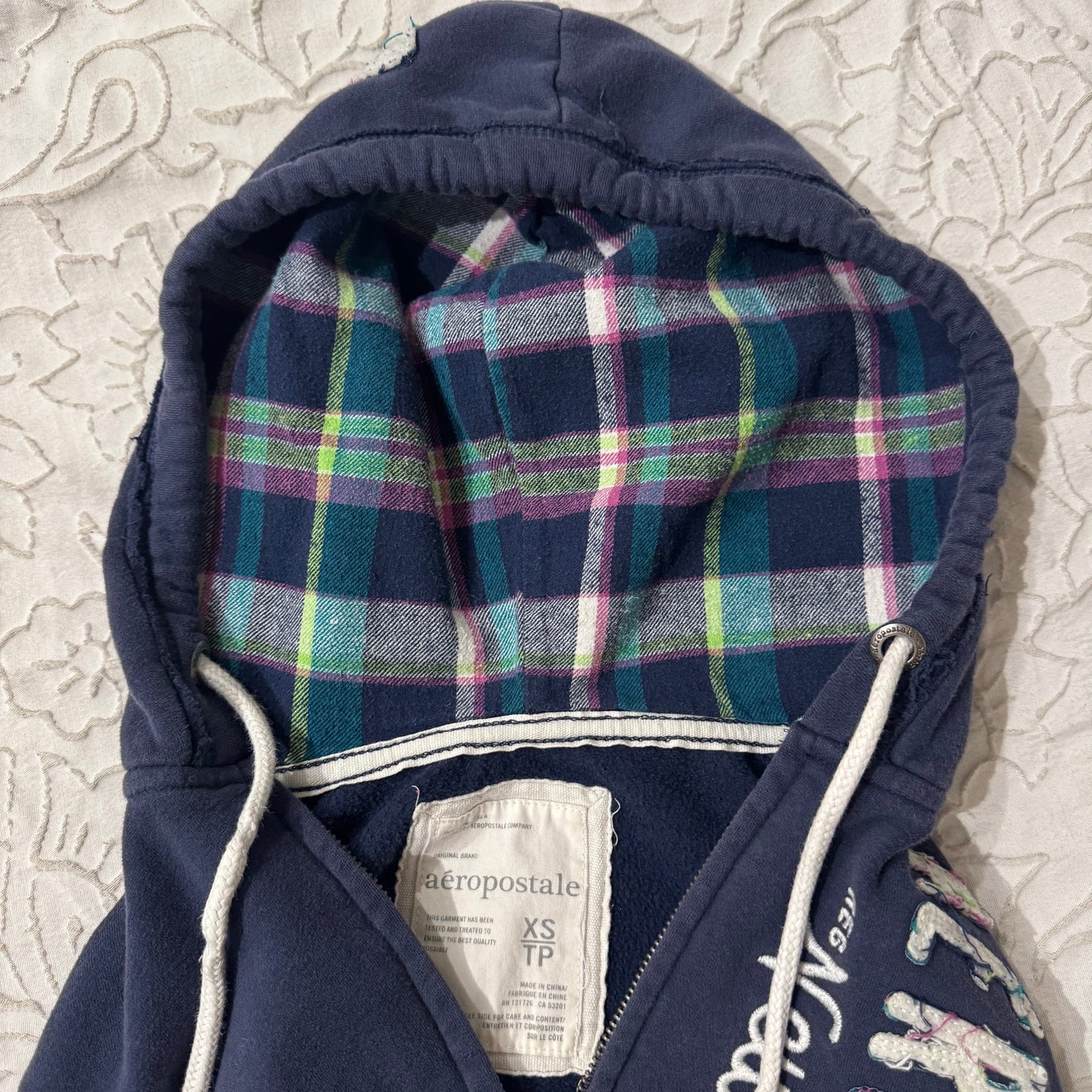 Navy Blue ‘Aeropostale’ Y2K Zip Up Plaid Hoodie