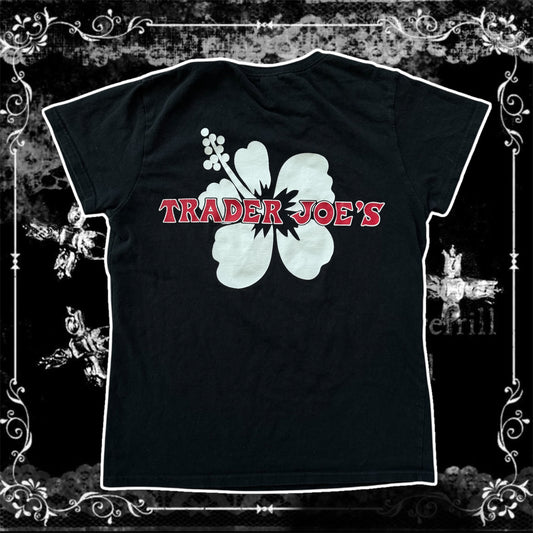 black & red trader joe’s hibiscus flower graphic shirt