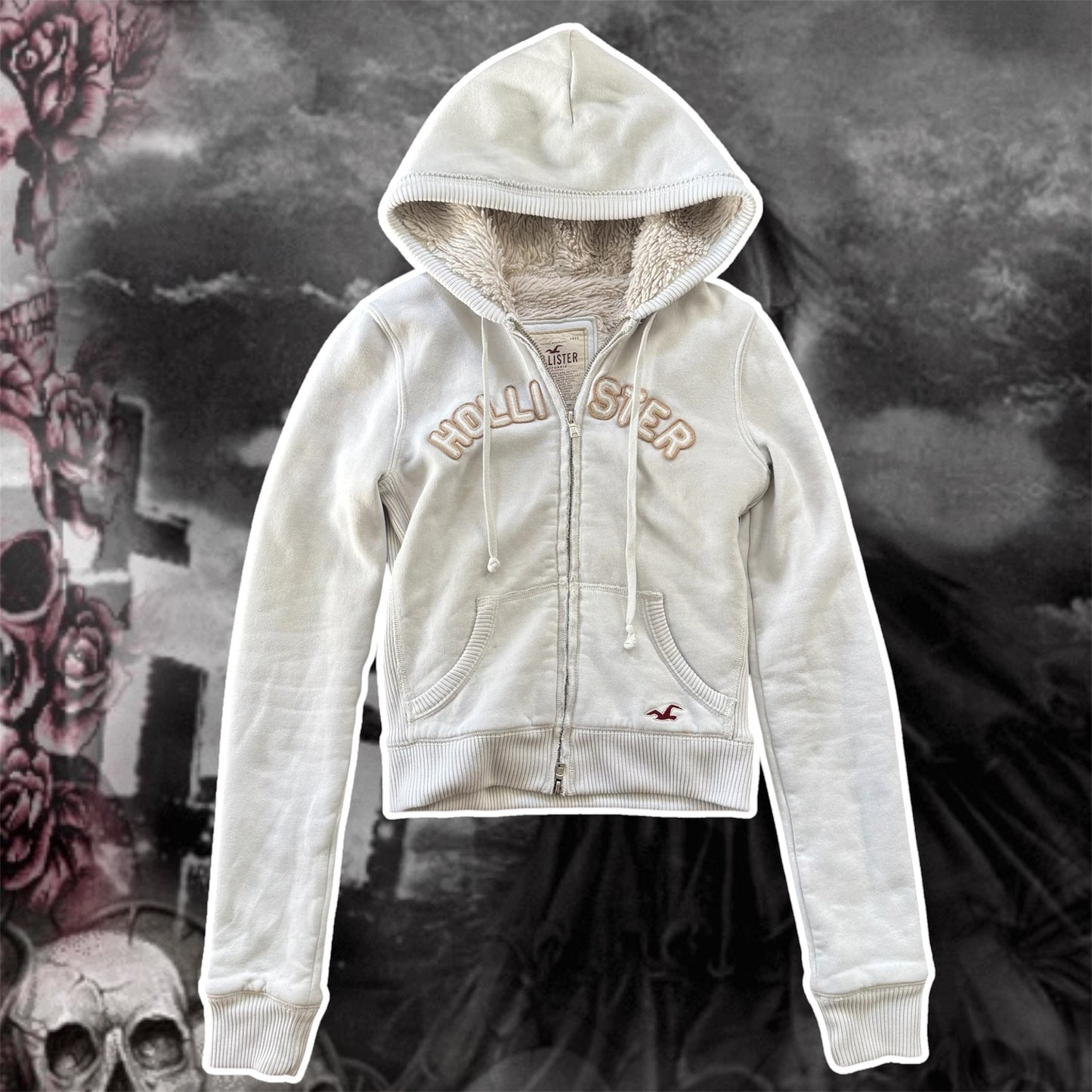 creme y2k hollister fur shearling fitted jacket (M)