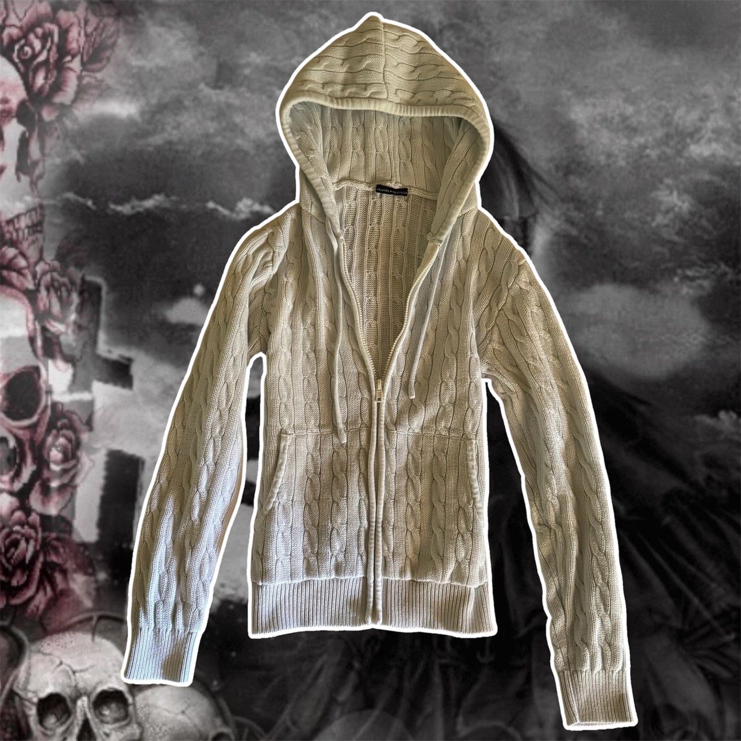 light blue brandy melville knitted zip up jacket (M)