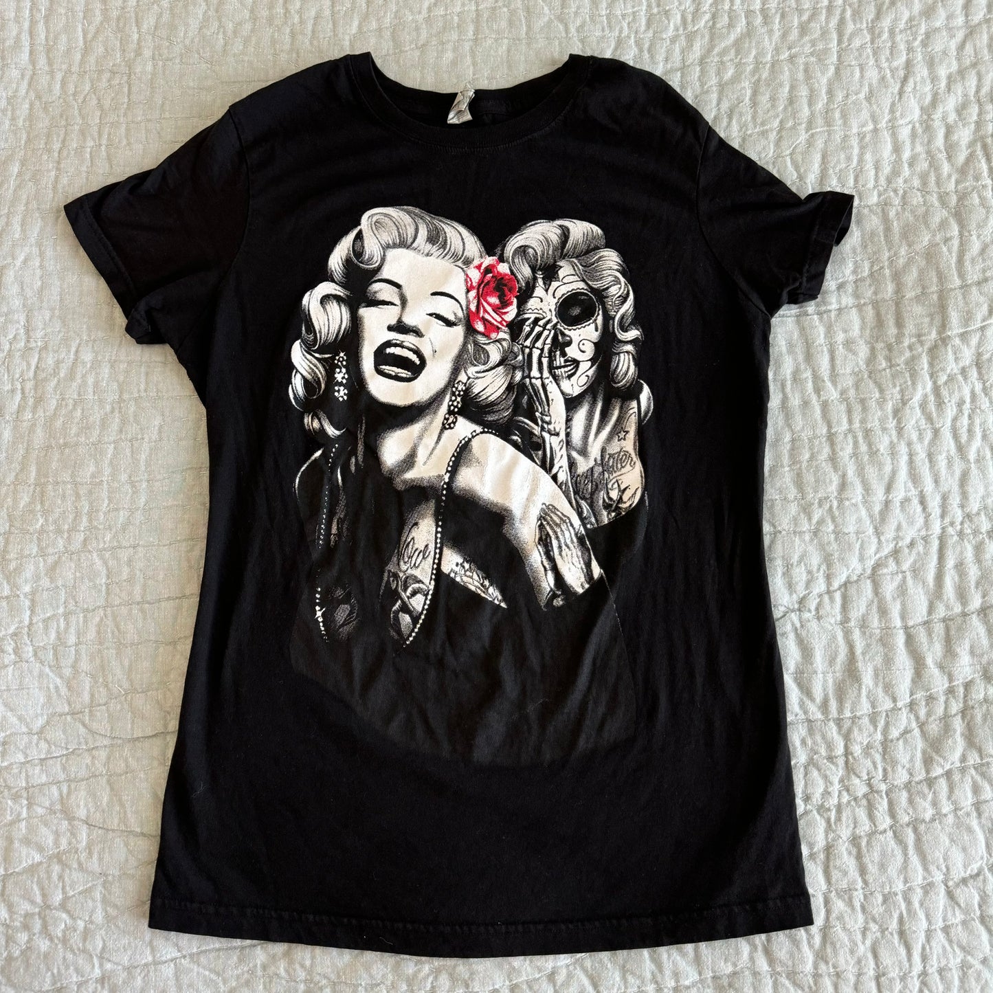 Black Marilyn Monroe Skull Graphic Shirt