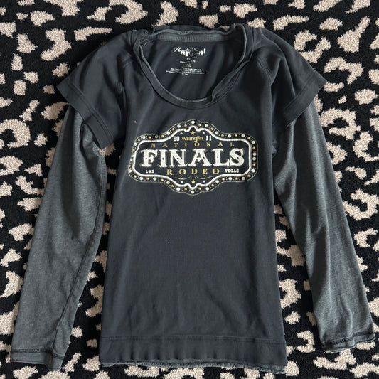 grey wrangler western 2011 national finals rodeo long sleeve layered shirt (s)