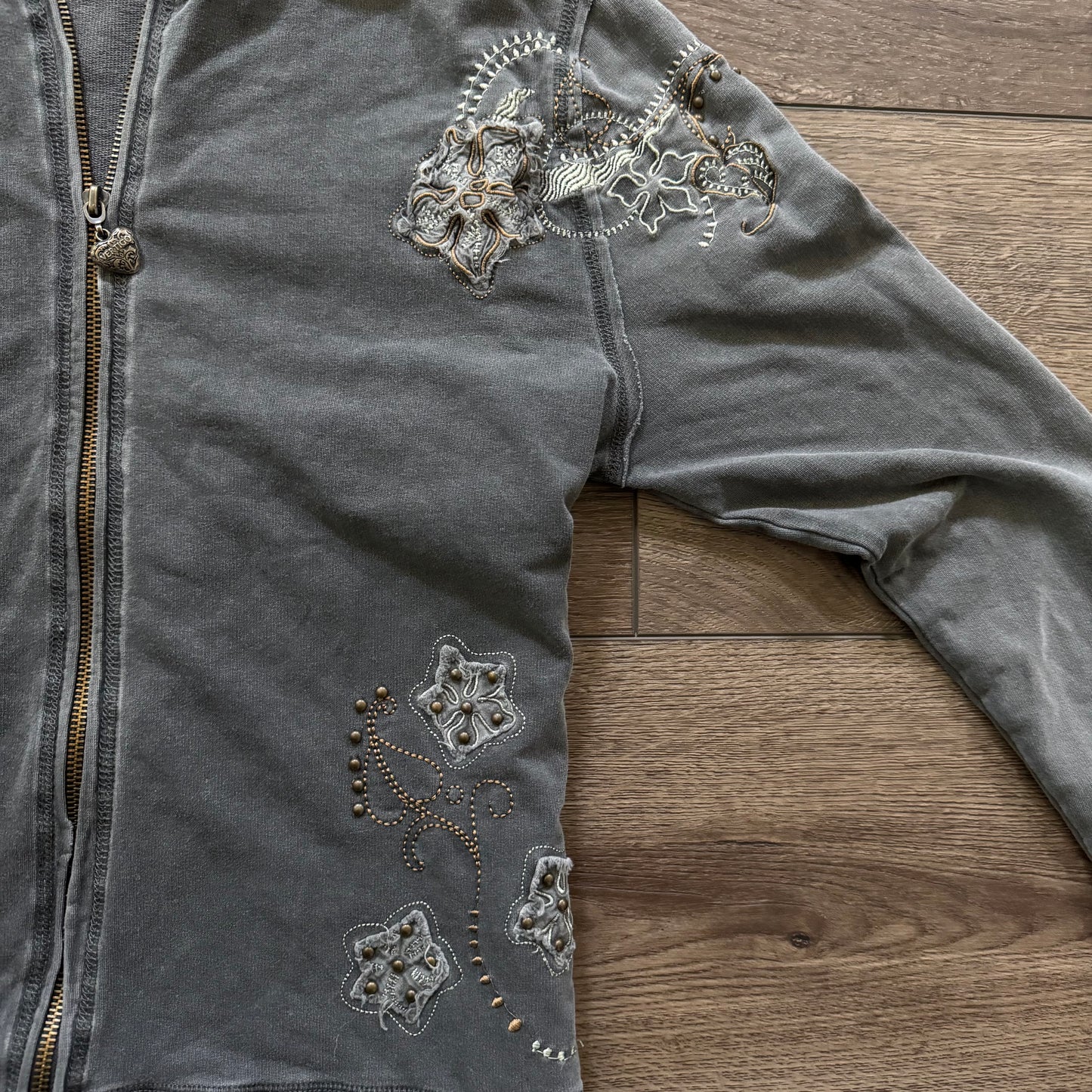 dark grey y2k embellished grungy zip up jacket