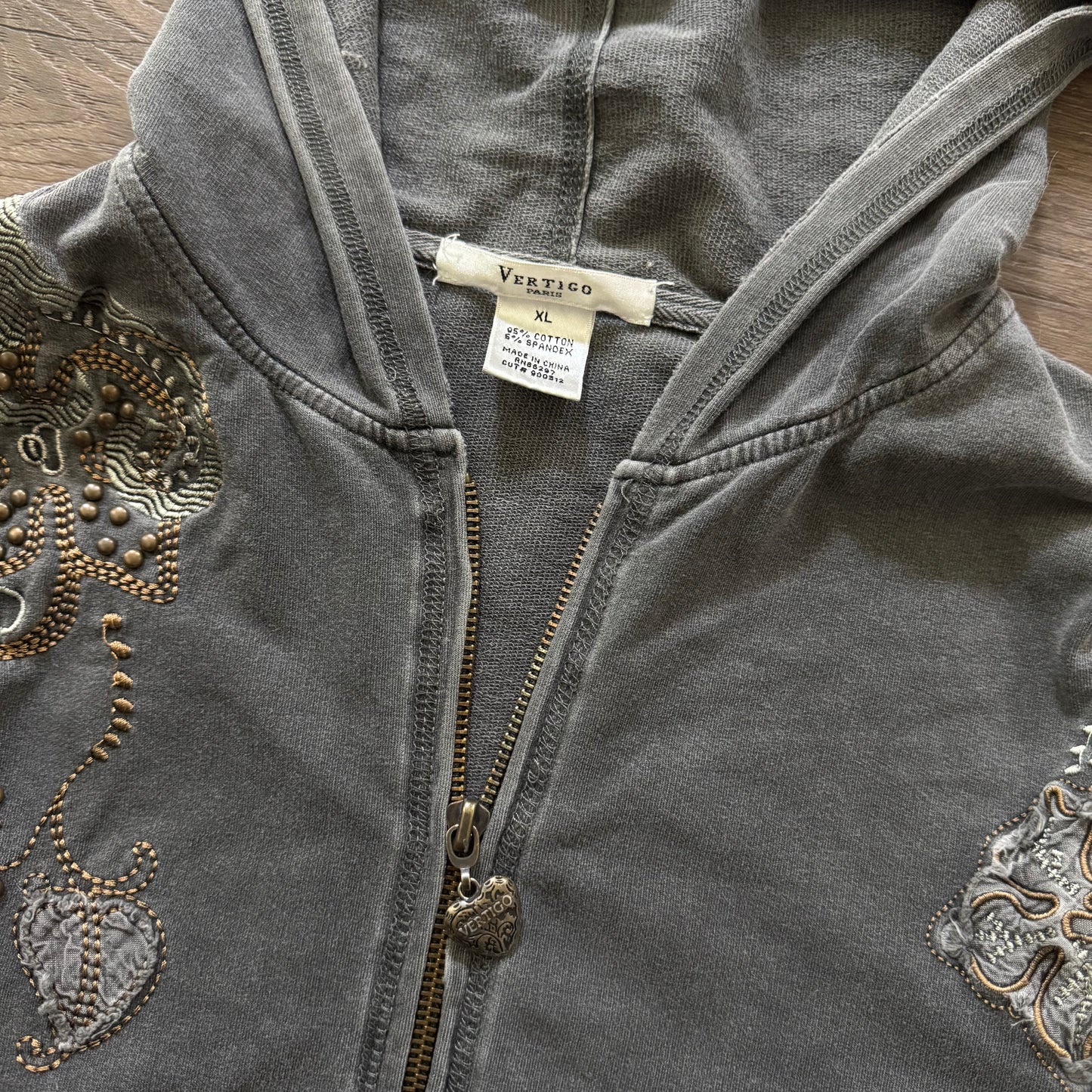 dark grey y2k embellished grungy zip up jacket