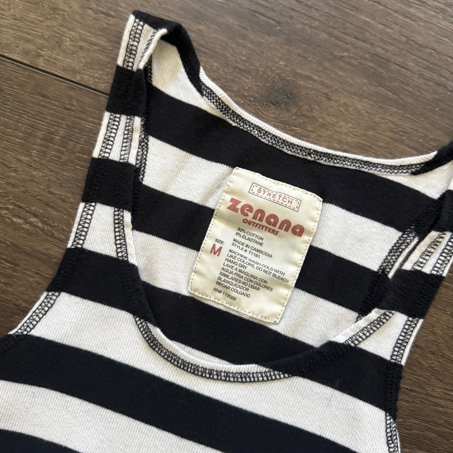 black & white stripped grungy ribbed fitted tank top