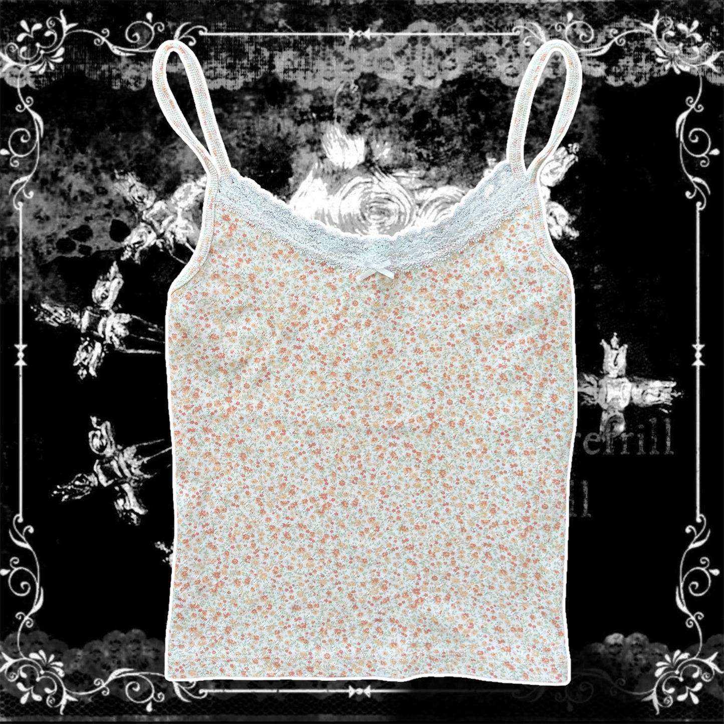 floral lace trim spring oblique cropped cami top