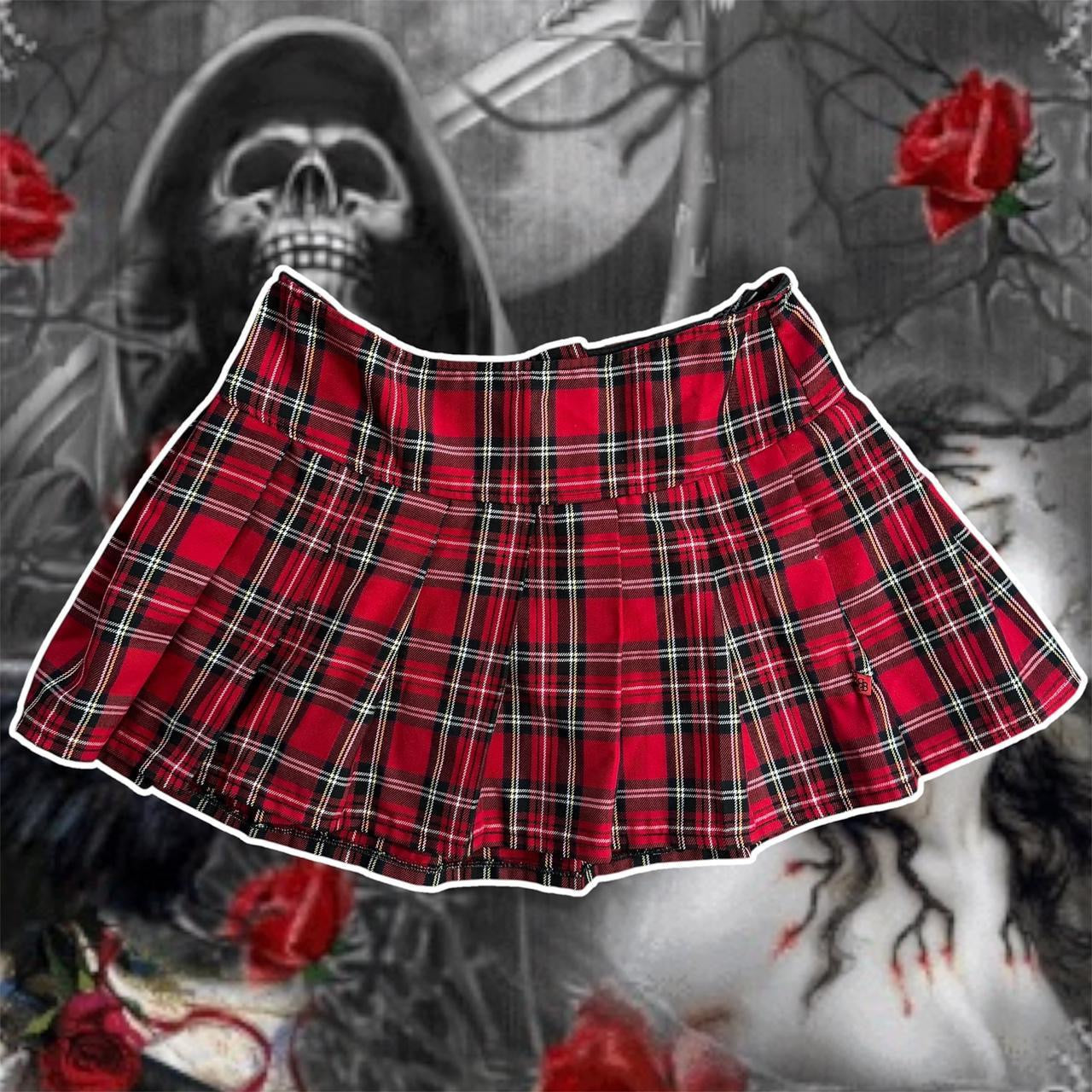 red plaid royal bones mini skirt (M)