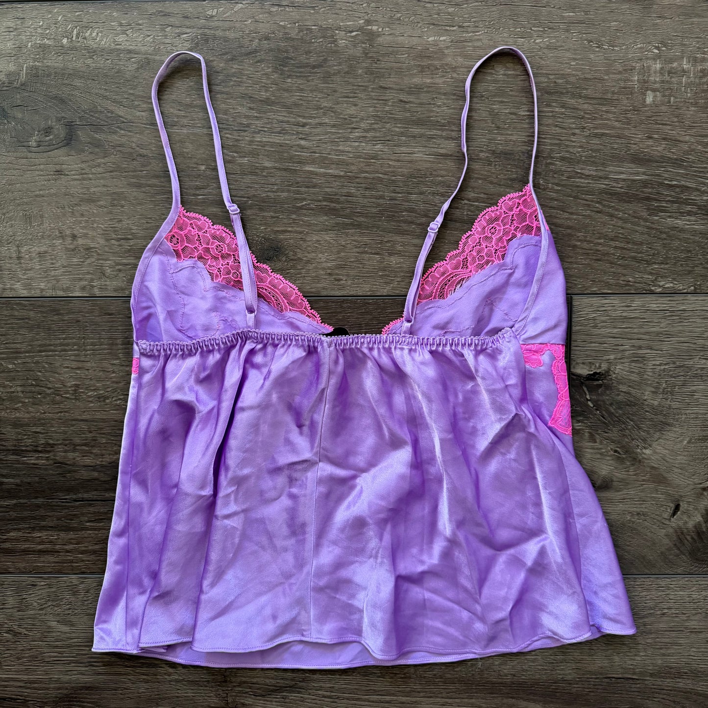 beautiful vibrant purple & pink lace trim lingerie top