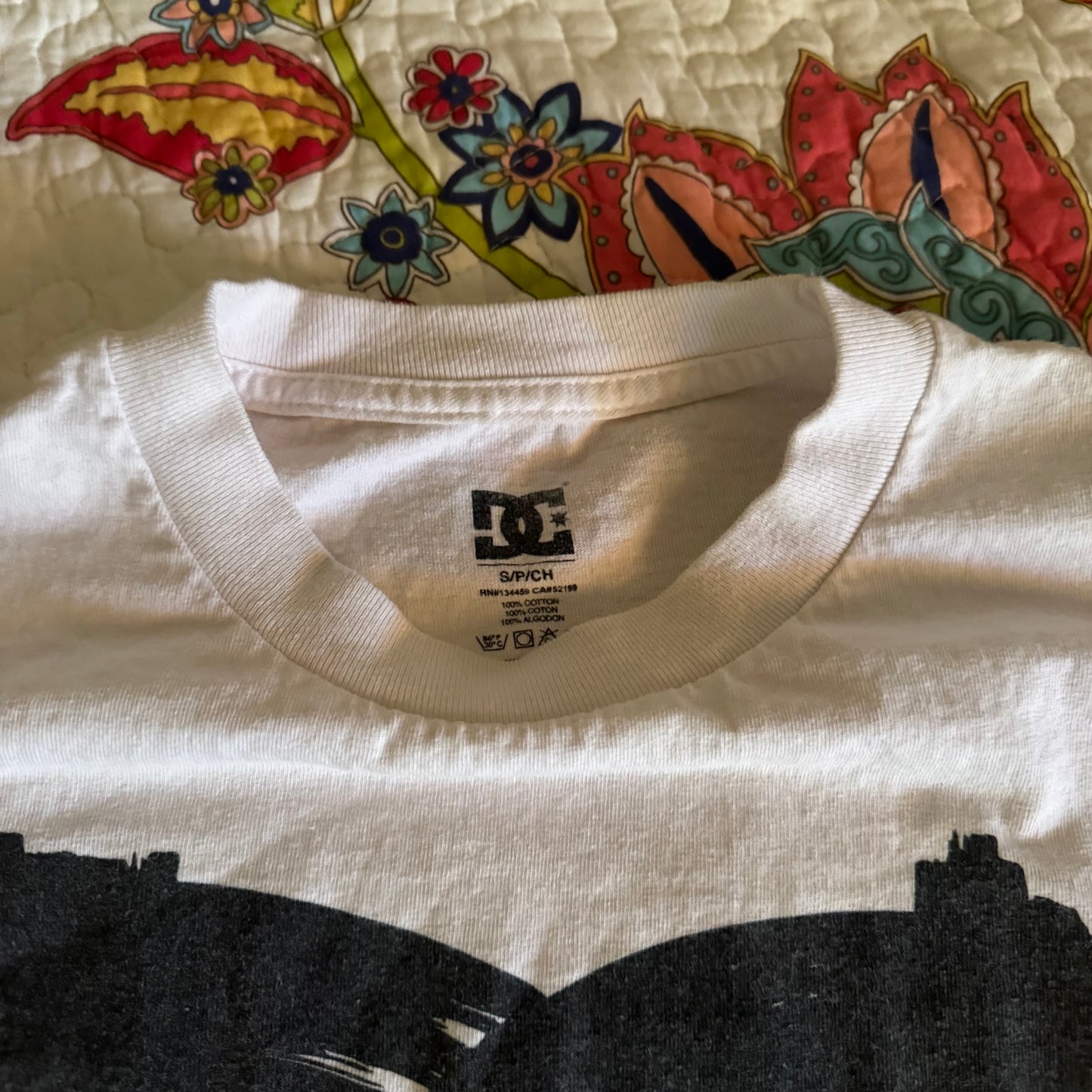white & black grungy y2k dc shoes graphic men’s shirt (S)