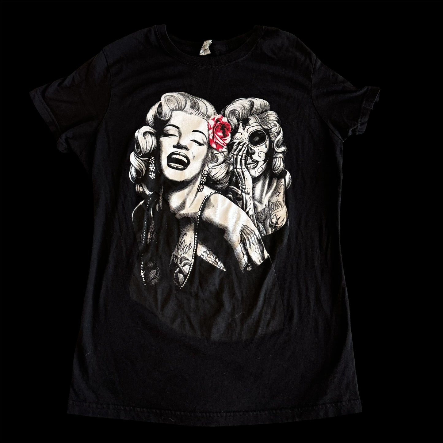 Black Marilyn Monroe Skull Graphic Shirt