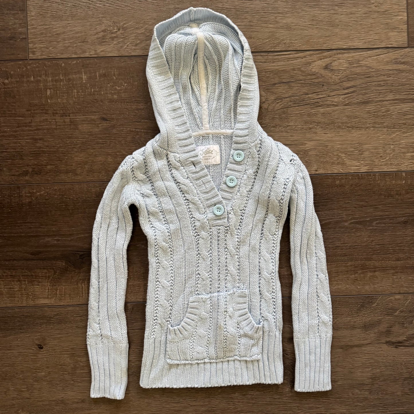 icey blue cable knit button up hoodie